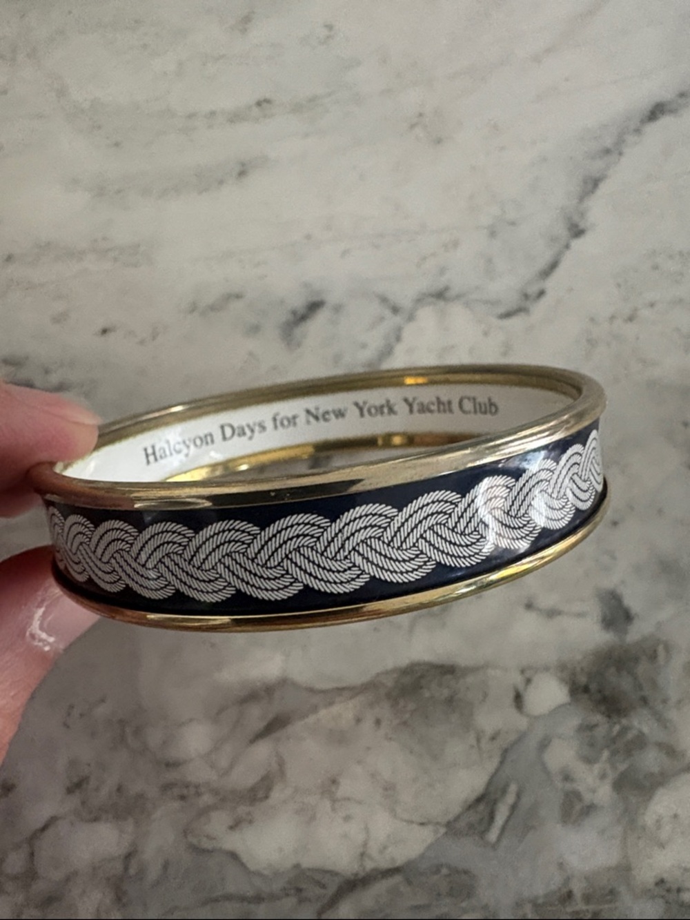 New York Yacht Club x Halcyon Days Enamel Bangle Bracelet with Braided Rope